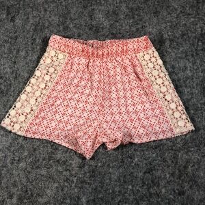 Blue Rain Shorts Womens Medium Pink Geometric Lace Crochet Trim Lined Casual